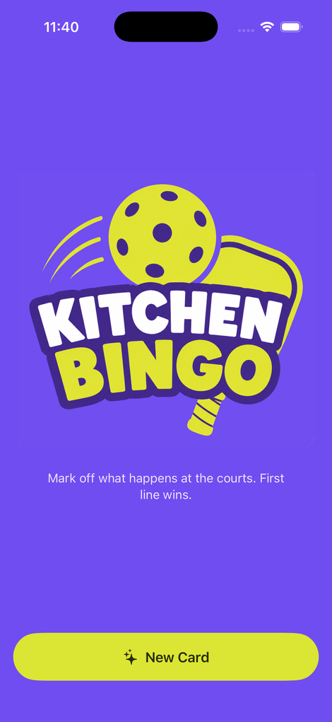 Kitchen Bingo home screen